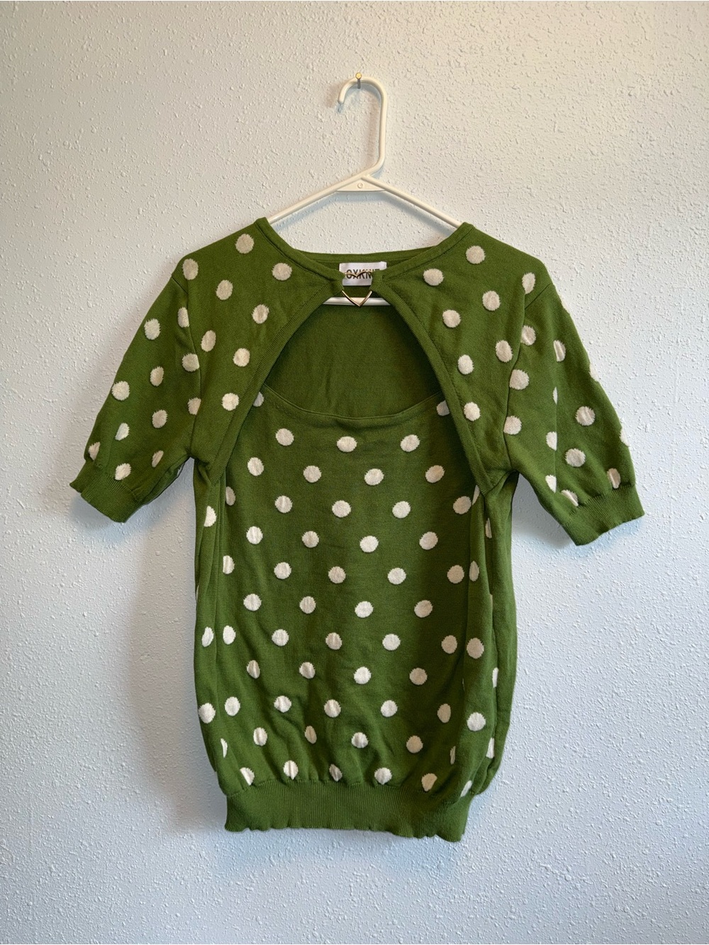 Olivia Moon Green Polka Dot Scoop Neck Sweater